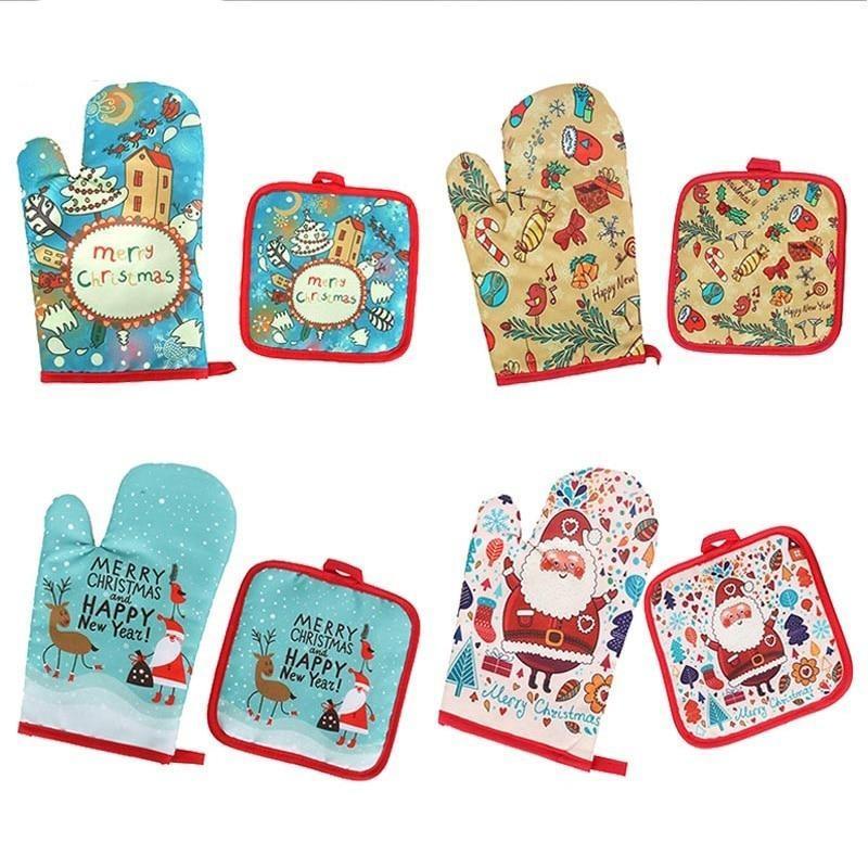 2pcs/set Christmas Baking Anti Hot Gloves Pad and mat