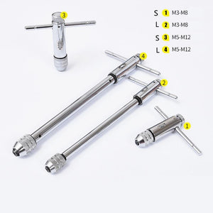 Adjustable 3-8mm/5-12mm T-Handle Ratchet Tap Wrench with M3-M8 Machine Screw Thread Metric Plug Simple Hand Machinist Tool