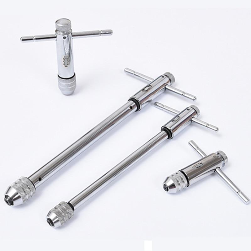 Adjustable 3-8mm/5-12mm T-Handle Ratchet Tap Wrench with M3-M8 Machine Screw Thread Metric Plug Simple Hand Machinist Tool