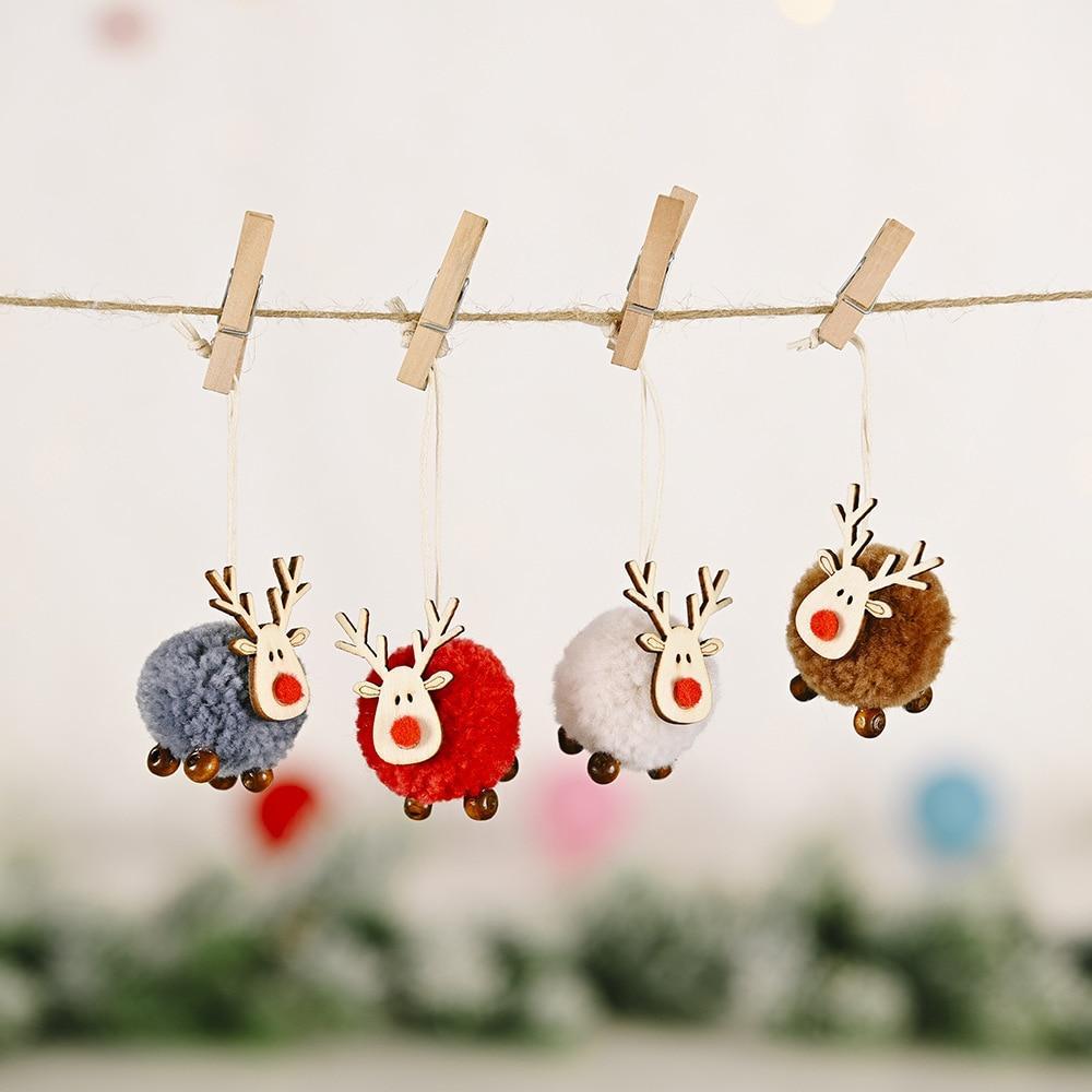 Cute Felt Wooden Elk Christmas Tree Decorations Hanging Pendant Deer Craft Ornament Christmas Decorations