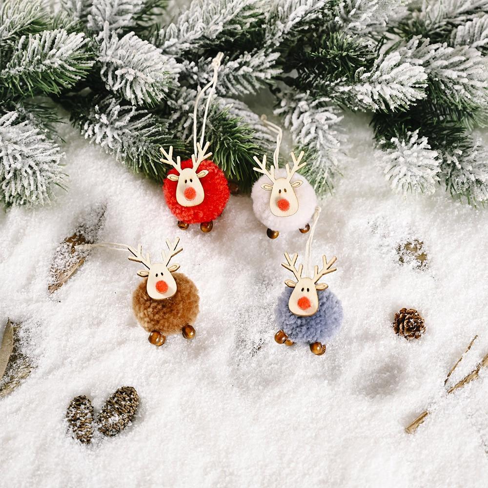 Cute Felt Wooden Elk Christmas Tree Decorations Hanging Pendant Deer Craft Ornament Christmas Decorations