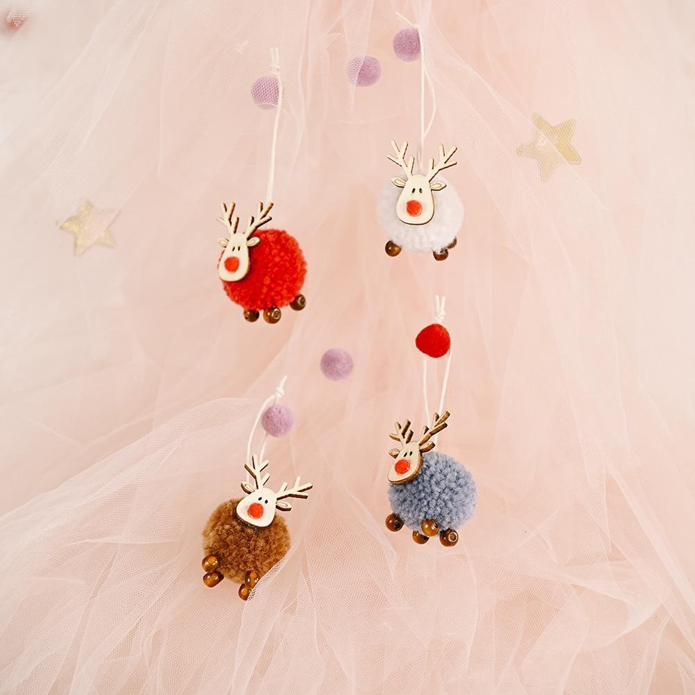 Cute Felt Wooden Elk Christmas Tree Decorations Hanging Pendant Deer Craft Ornament Christmas Decorations