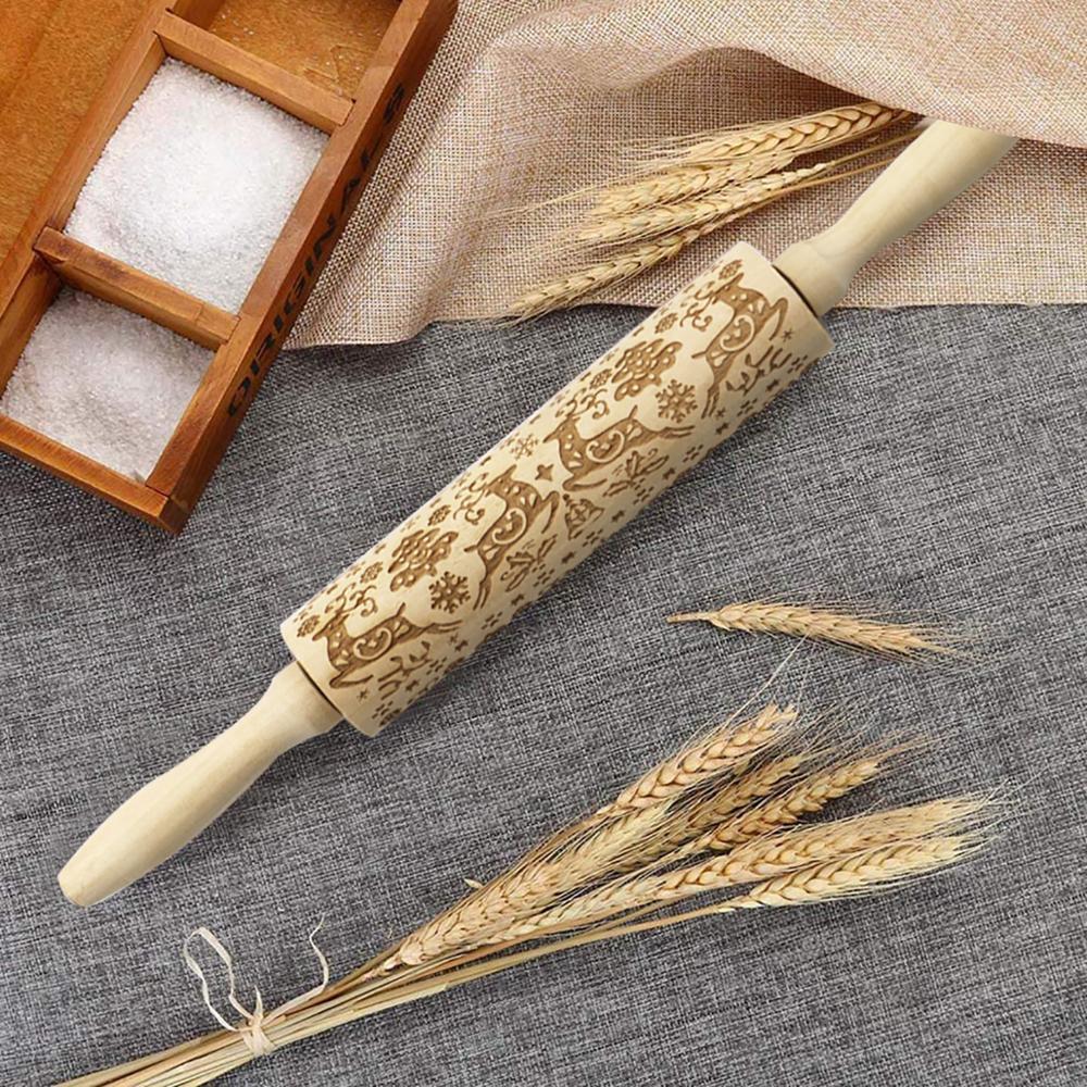 Merry Christmas Elk Wooden Print Rolling Pin