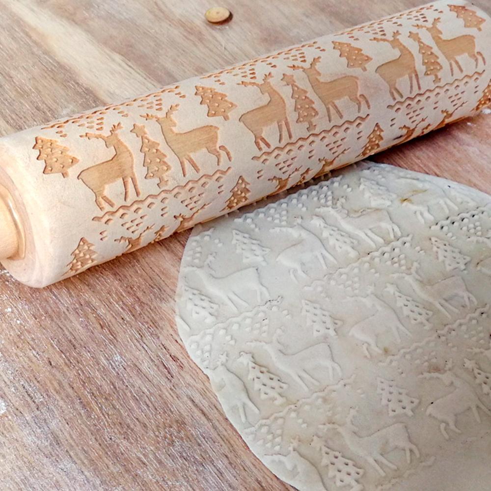 Merry Christmas Elk Wooden Print Rolling Pin