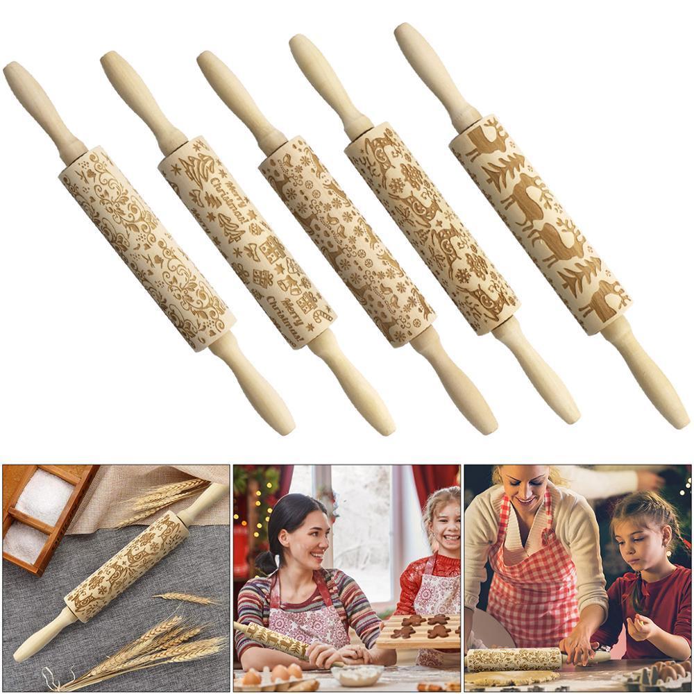 Merry Christmas Elk Wooden Print Rolling Pin