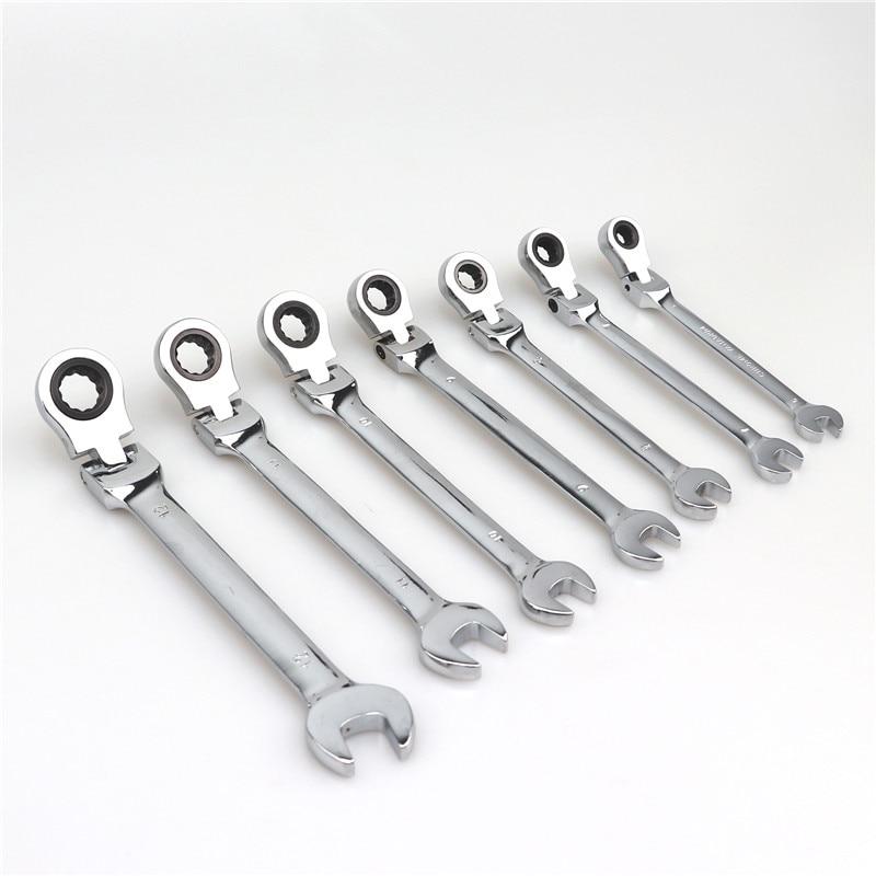 6-23mm Flexible Ratchet Spanner Nut Tool Metric Ratchet Head Cr-v Alloy Steel Open End Ring 180° Torx Repair Wrenches