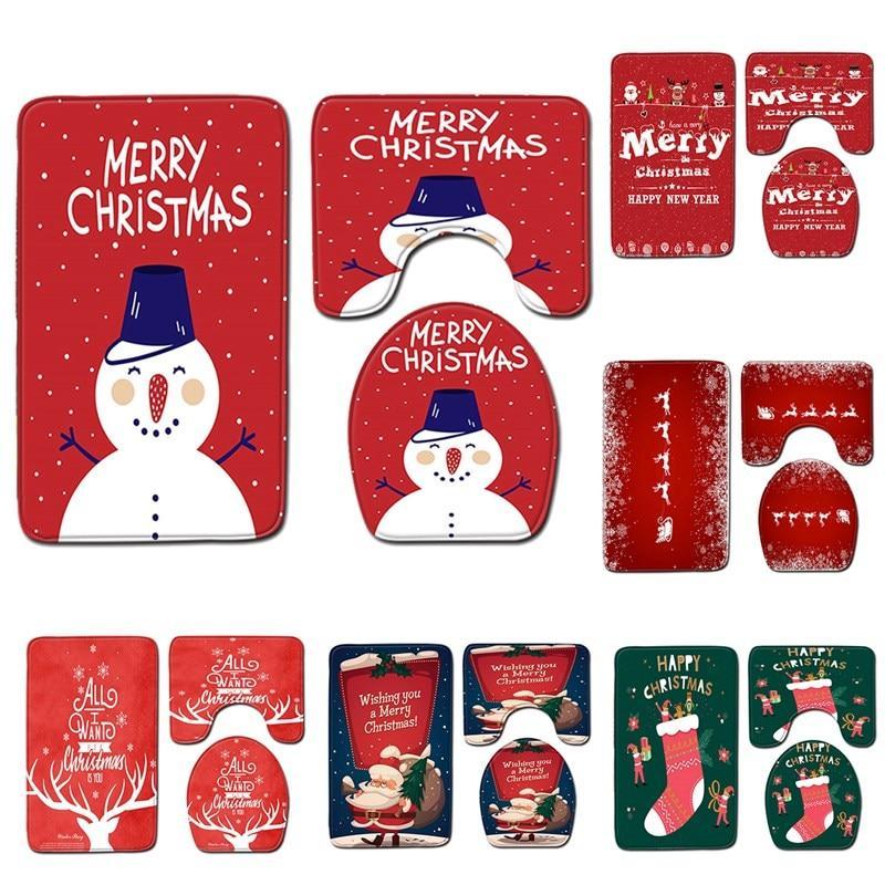 Santa Claus Rug Seat Bathroom Set Merry Christmas Decorations For Home