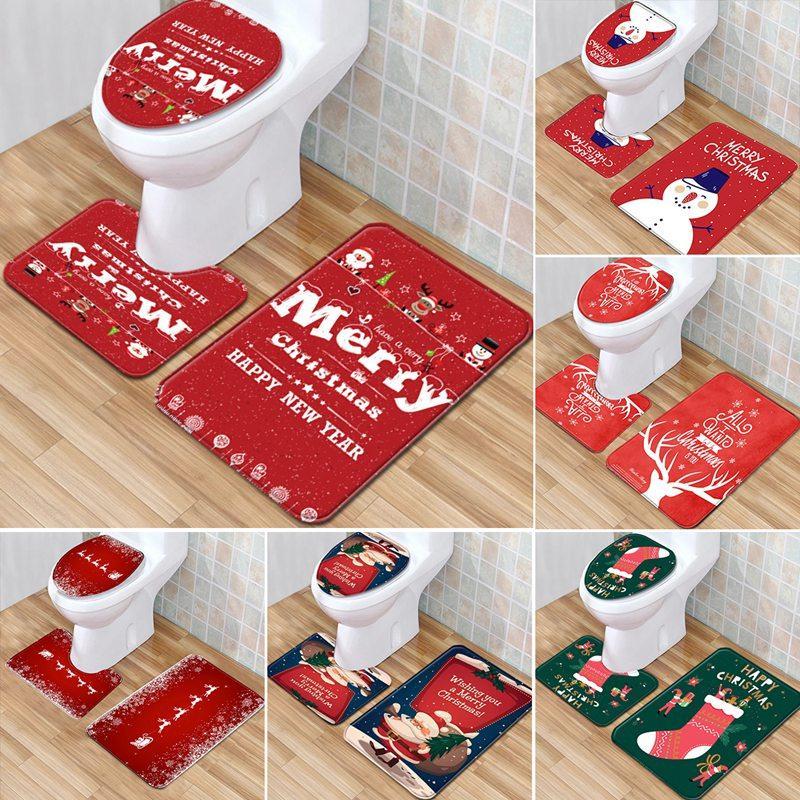 Santa Claus Rug Seat Bathroom Set Merry Christmas Decorations For Home