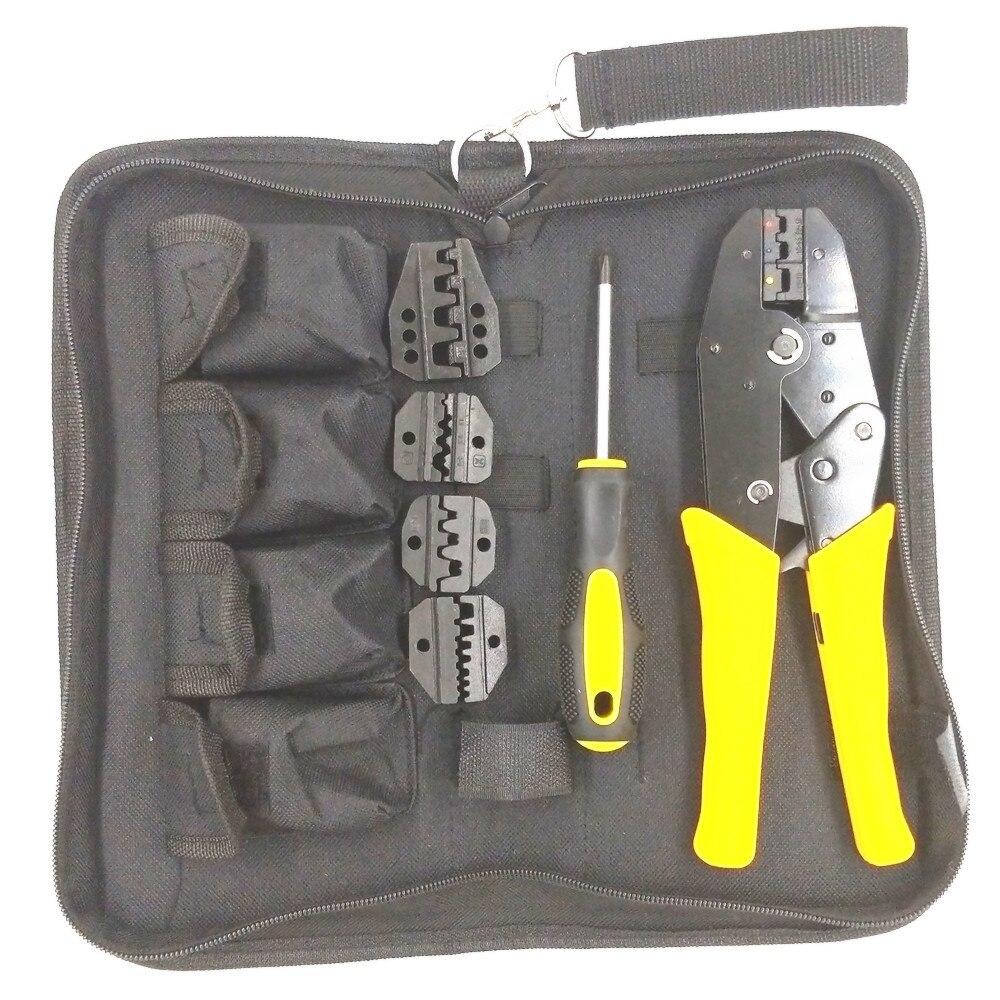 Wire Crimper Set Decrustation Engineering Ratchet Terminal Crimping Plier Hand Tool with Screwdriver 4 Spare Terminals