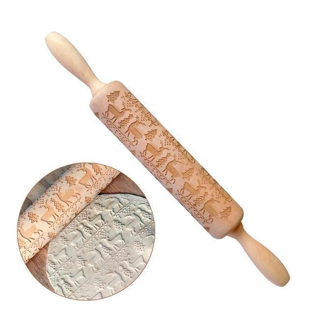 Merry Christmas Elk Wooden Print Rolling Pin