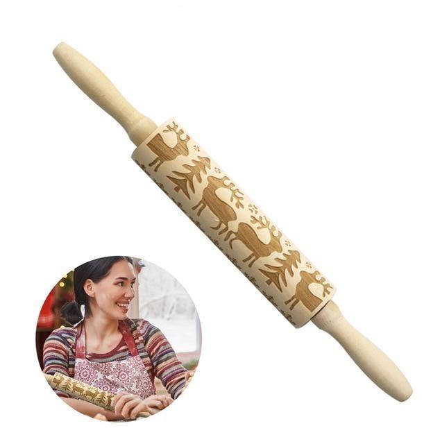 Merry Christmas Elk Wooden Print Rolling Pin