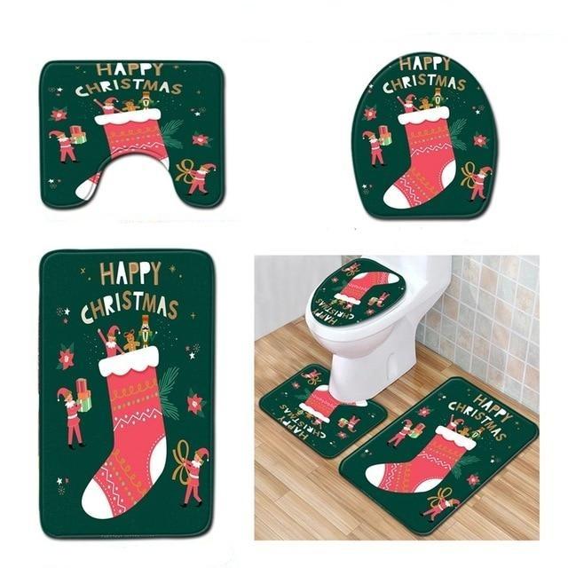 Santa Claus Rug Seat Bathroom Set Merry Christmas Decorations For Home