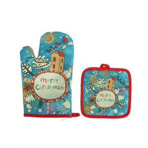 2pcs/set Christmas Baking Anti Hot Gloves Pad and mat